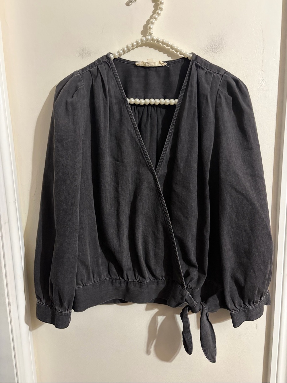 Madewell Black Wrap Blouse with Tie Detail